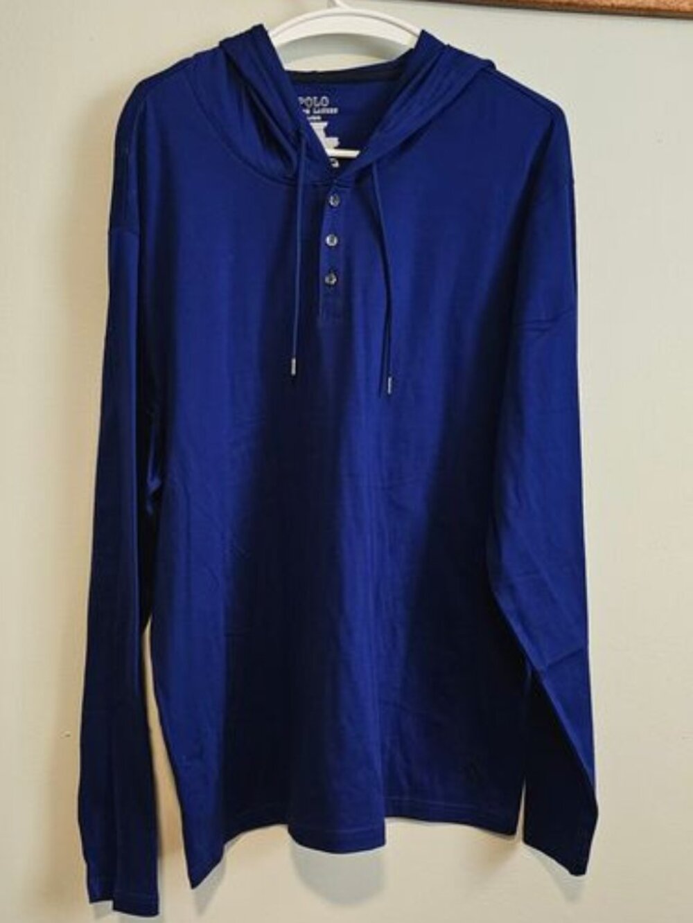 **NWT** Men’s Polo Ralph Lauren Blue Long Sleeve Hooded Shirt, Large